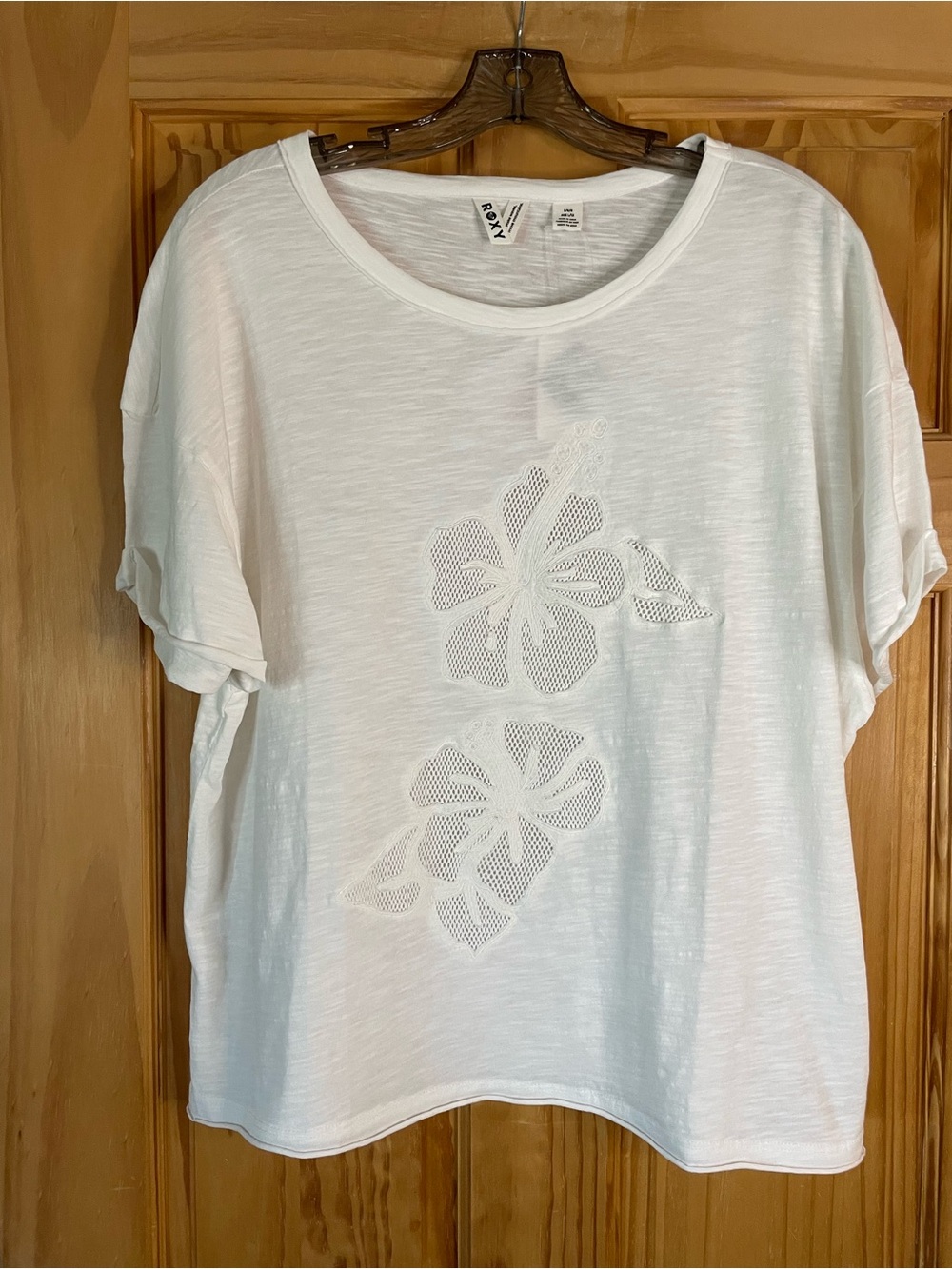 Roxy White Floral Cutout Tee